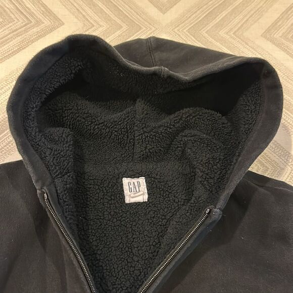Gap Boys Black Fleece Lined Hooded Zip-up Sweatshirt - Picture 5 of 8